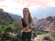 Stunning blond babe sucks in nature