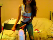 Blowjob with cumming dildo in mouth