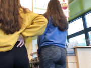 Amazing  booty girl in leggings with friends