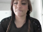 Busty Latina squirts at work