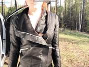 Public fuck girl in leather leggings 6