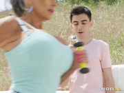 Huge fake tit granny