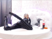 no-nude Blonde in tight catsuit