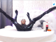 no-nude Blonde in tight catsuit