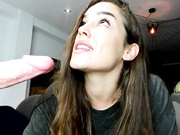 Patricia blowjobs a big white dildo and begs for fuck