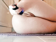 RealBleuLou blue glass dildo anal fuck