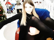 Sweety Kate caresses her legs in black sexy tight